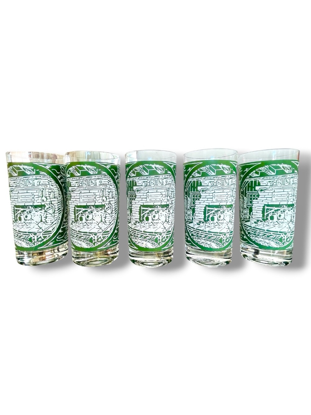 Colonial Homestead highball glasses,5 piece set,wrap around hearth design, 12 oz - Picture 3 of 8